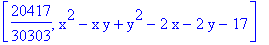 [20417/30303, x^2-x*y+y^2-2*x-2*y-17]